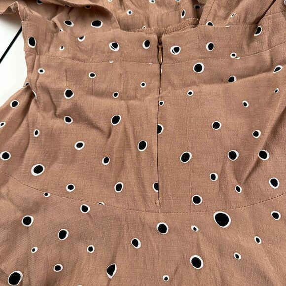 Faithfull the Brand Alto Brown Dot Print Side Cut Out Mini Dress Womens Sz 2 - Picture 7 of 8